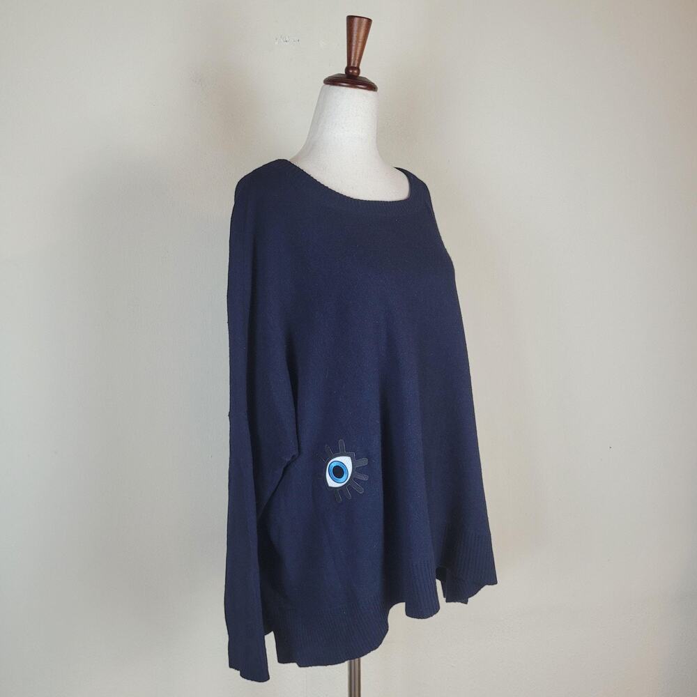 L'Agence Sweater XS Small Navy Blue Evil Eye Dolman Sleeve Oversized Pullover